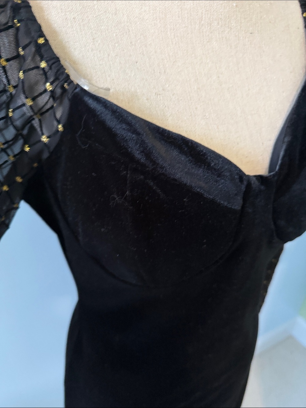 Lily Rose Black Velvet Dress with Embellished Sheer Long Sleeves - Picture 3 of 5